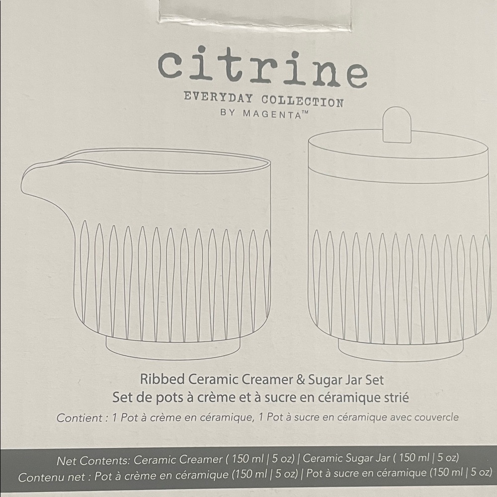 CLEARANCE! Magenta Citrine Ribbed Ceramic Creamer & Sugar Jar Set